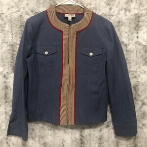 St. John Sport Blue Denim Multi Jean Jacket Coat Zip Up Size Small